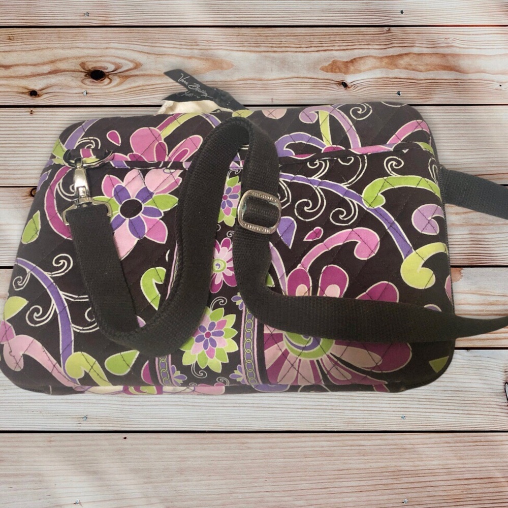 Vera Bradley Hard Shell Zip Tablet Case Carry Strap Brown Pink Purple